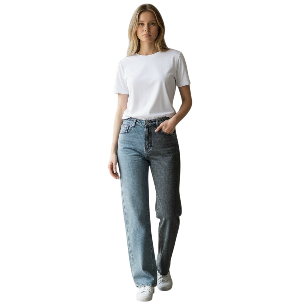 Wideleg Two Tone Jean Women 2XL Dark Wash Shein Streetwear Black and Blue